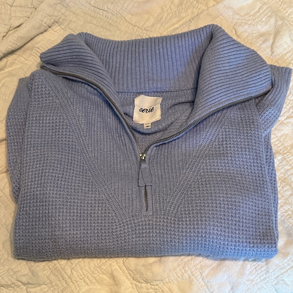 Aerie Zip-Up Sweater in Soft Blue